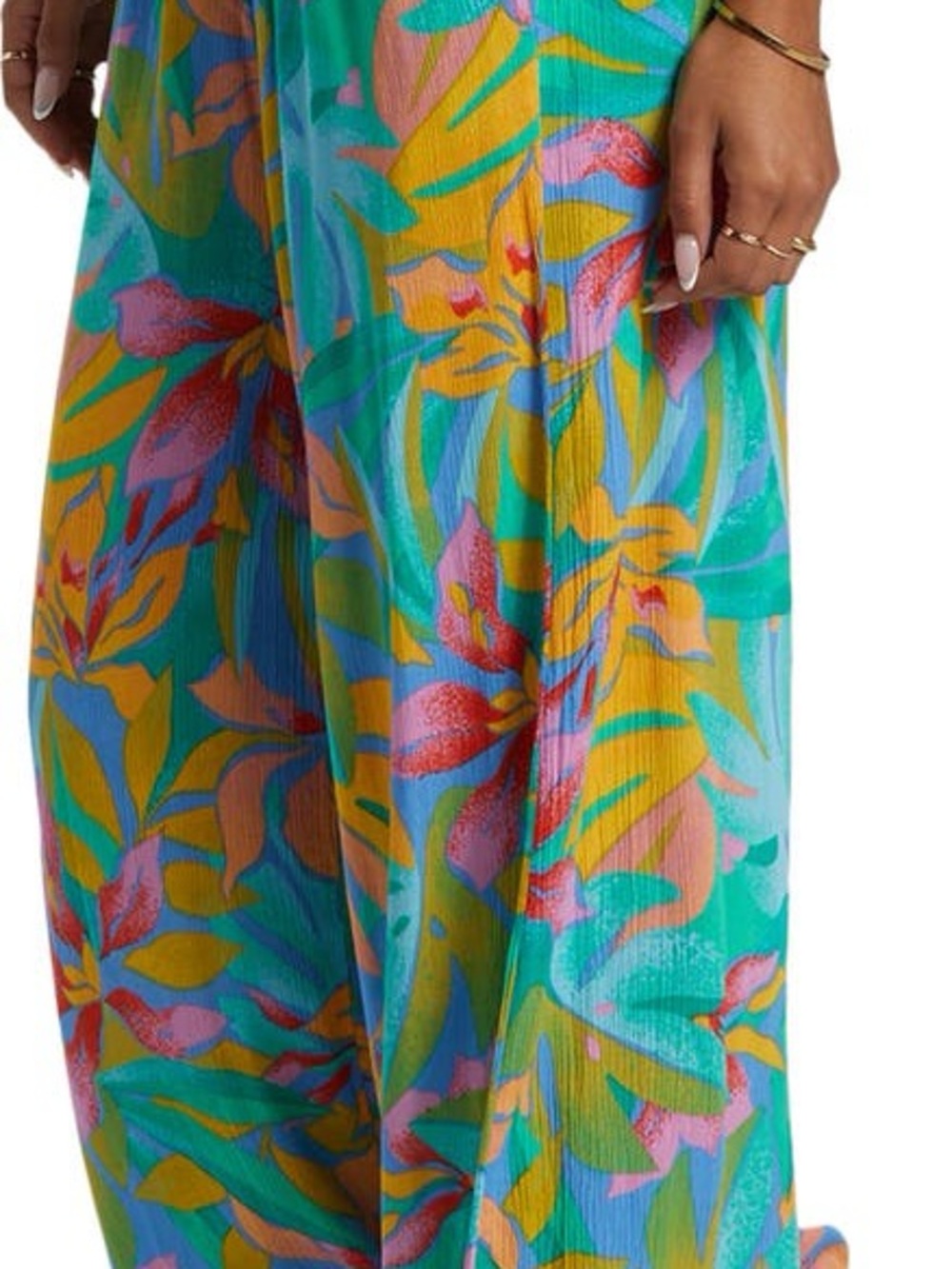 Billabong Tropical Wide Leg Teal Multi Color Pants Boho Beach Vacation Resort S - Picture 4 of 16